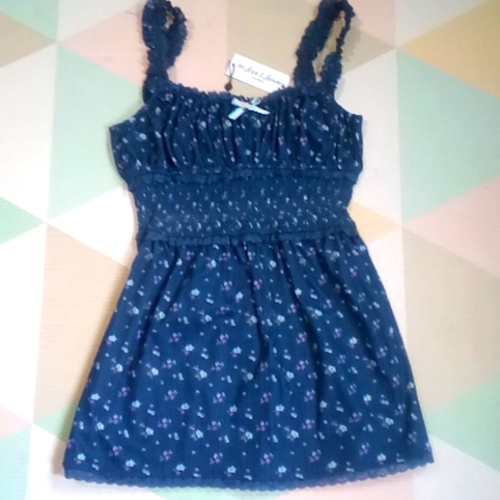 For Love And Lemons Navy Mini Dress with Floral Print